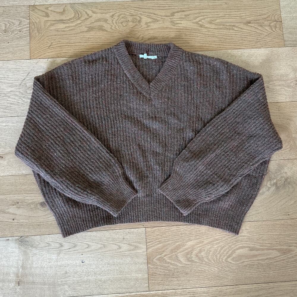 NIA - Freya Drop Shoulder V Neck Sweater in Brown